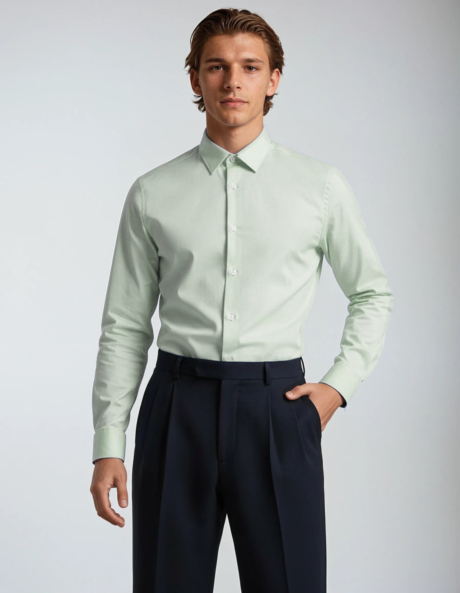 Mint Green Luxury Satin Made to Measure Shirt