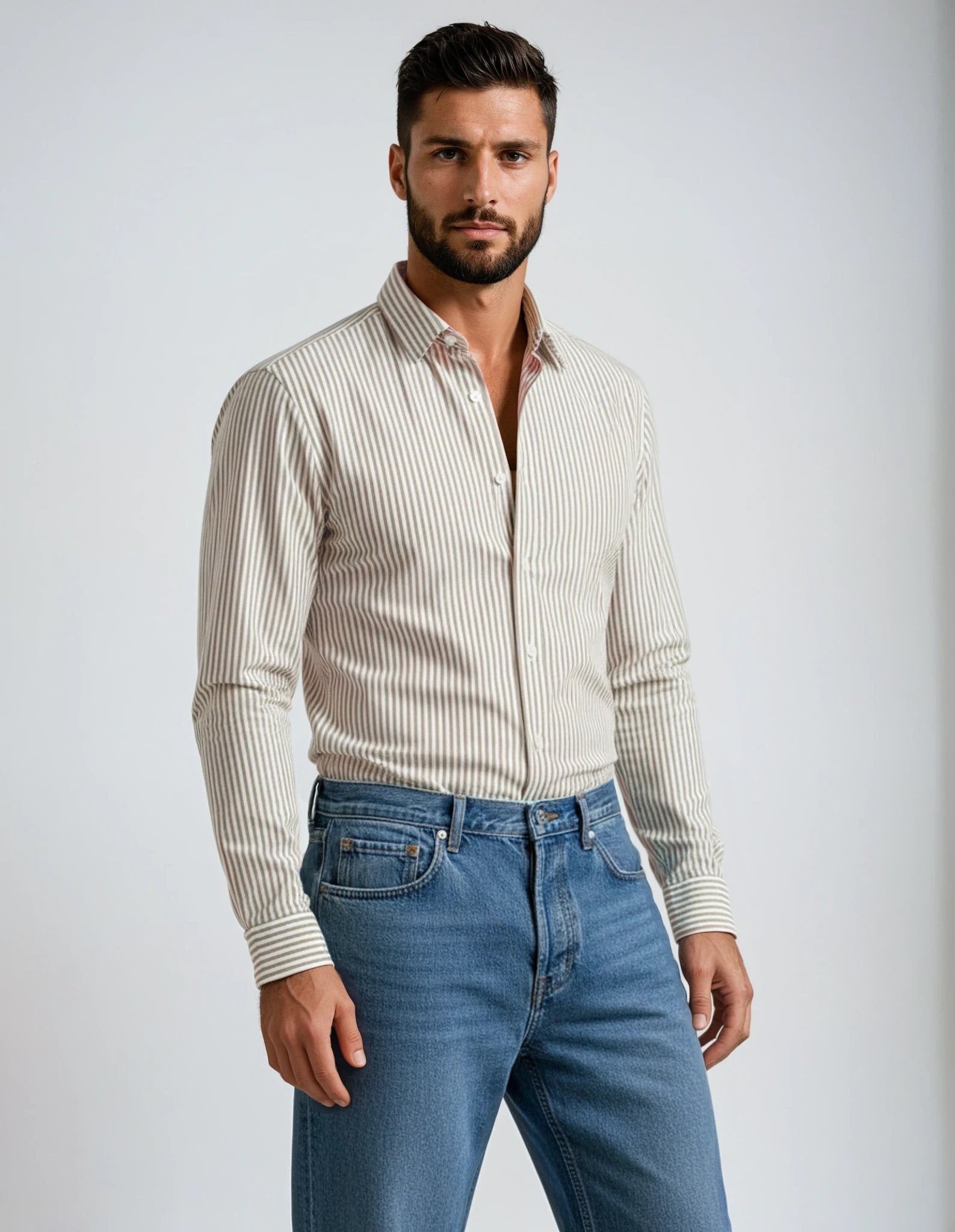 Beige Bengal Stripe Made to Measure Shirt