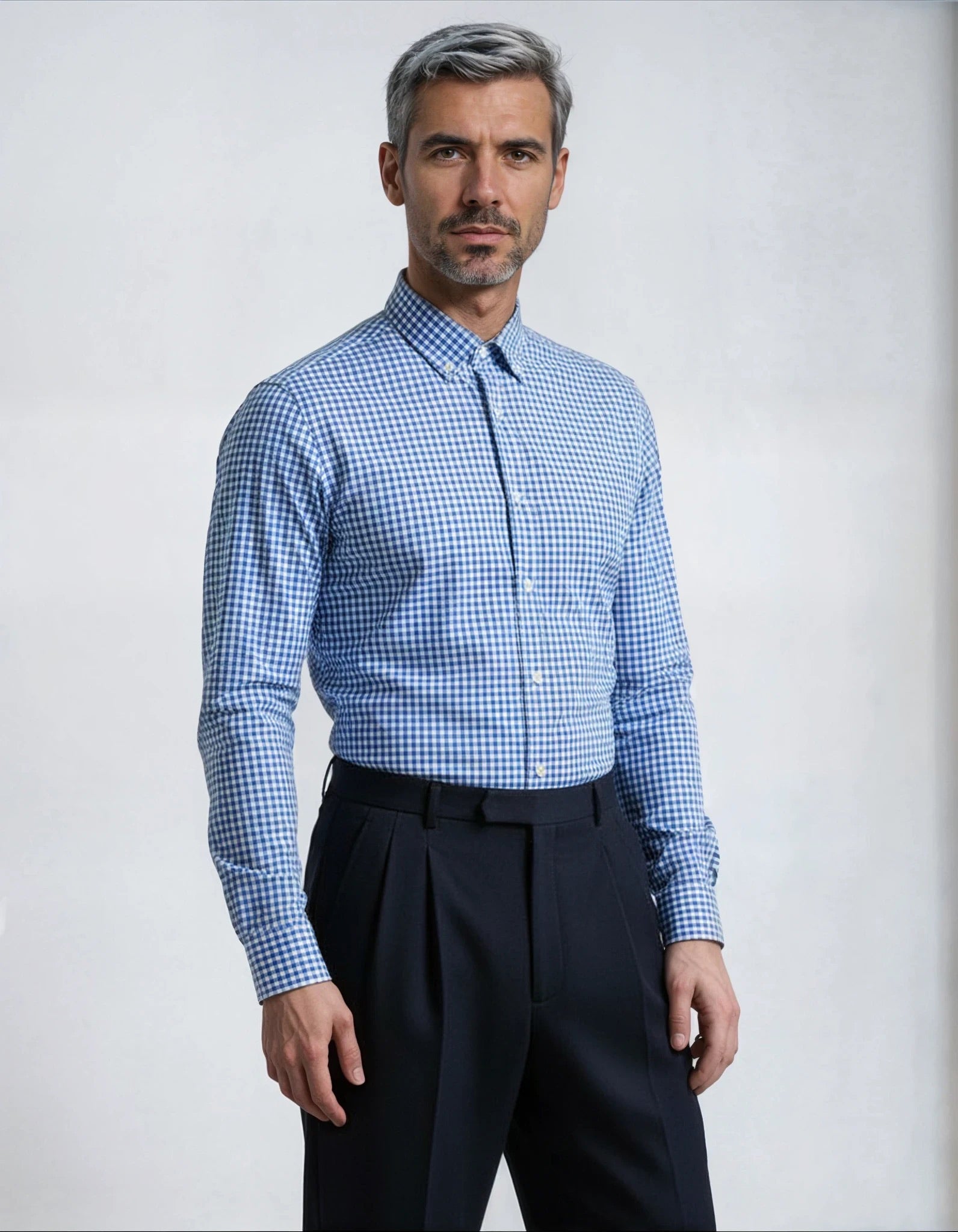 Medium Blue Classic Micro-Check Made to Measure Shirt