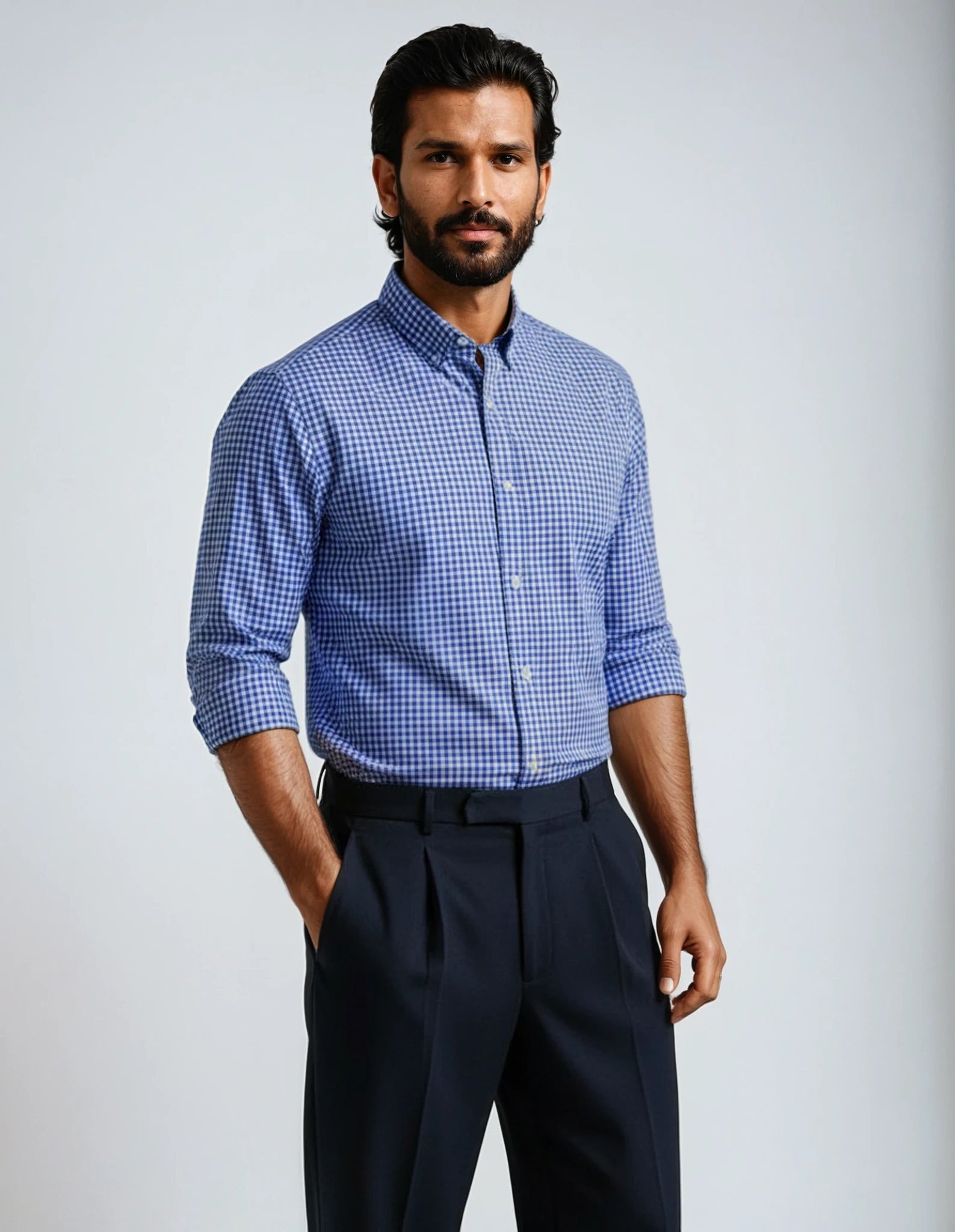 Royal Blue Classic Micro-Check Made to Measure Shirt