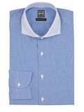 Blue Check-on-Check Contrast Collar Dress Shirt