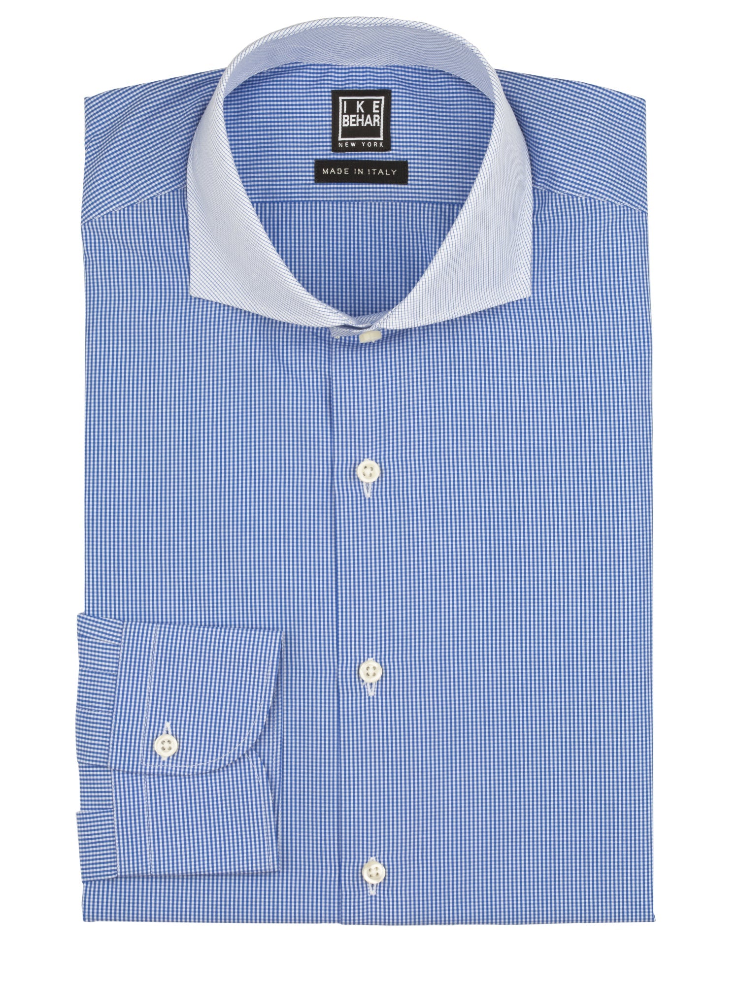 Blue Check-on-Check Contrast Collar Dress Shirt