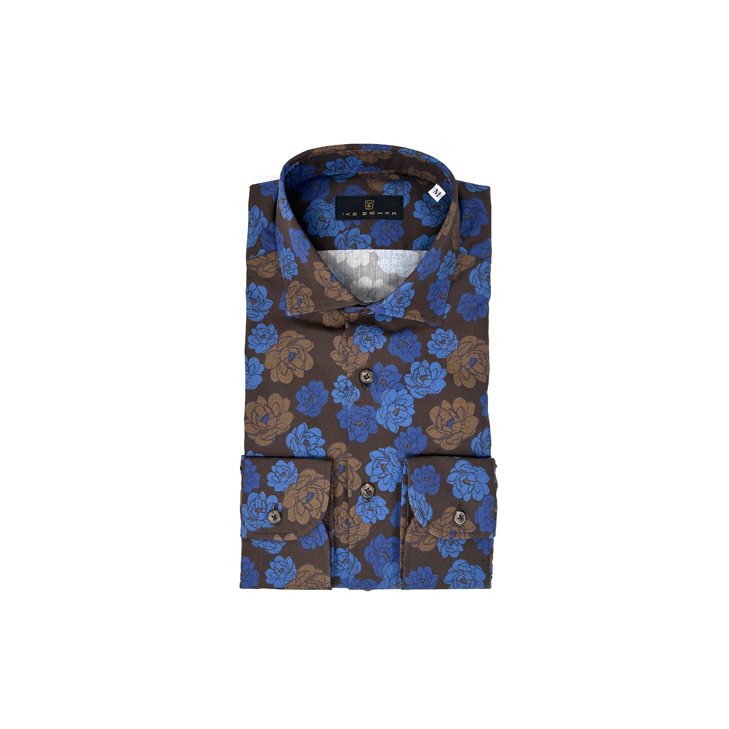 Navy and Bronze Floral Print Sport Shirt
