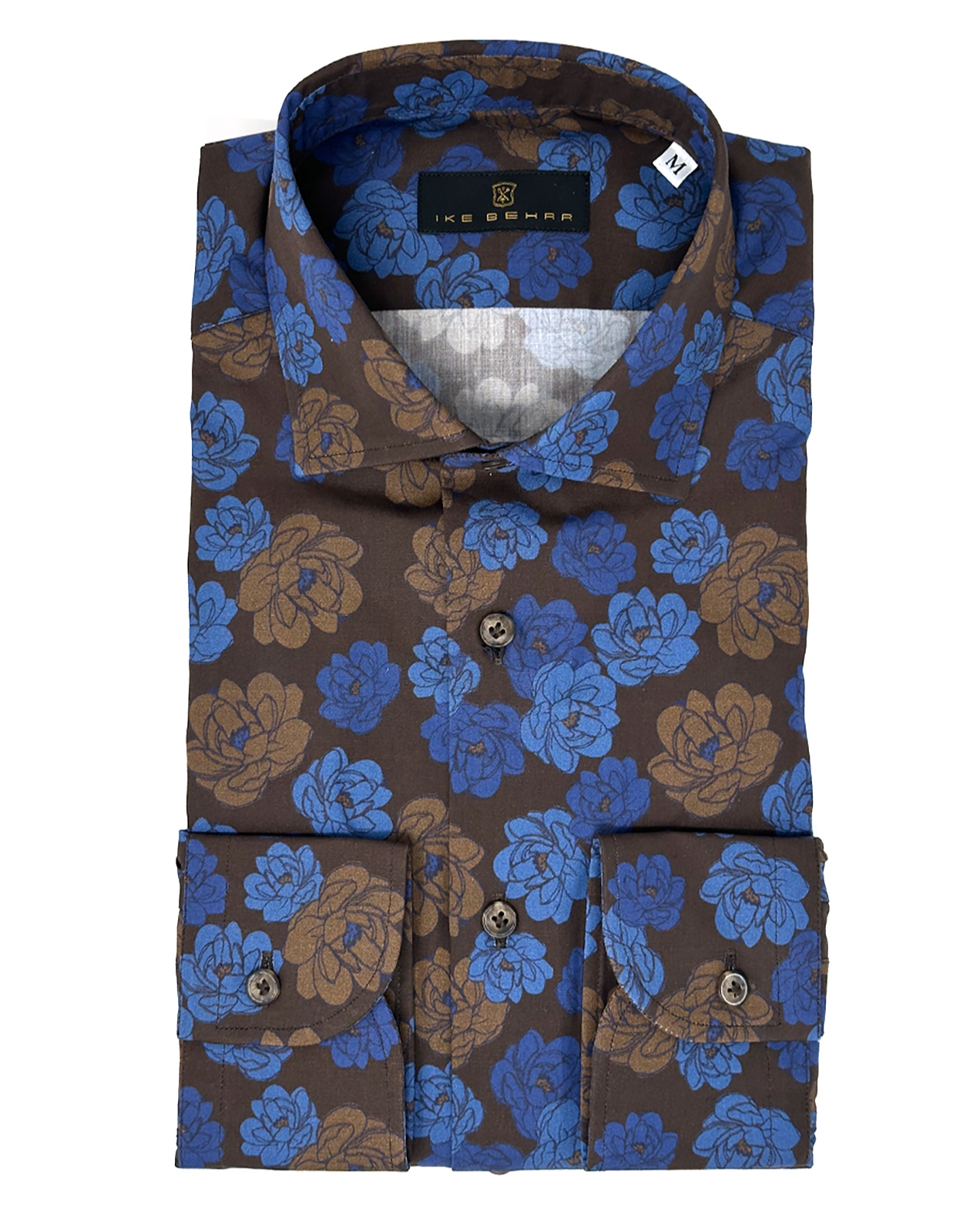 Navy and Bronze Floral Print Sport Shirt