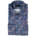 Blue Ground with Rose Floral Paisley Print Sport Shirt