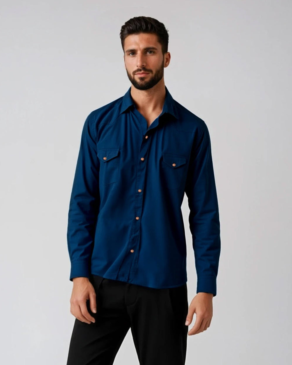 Dark Navy Two-Pocket Western Shirt