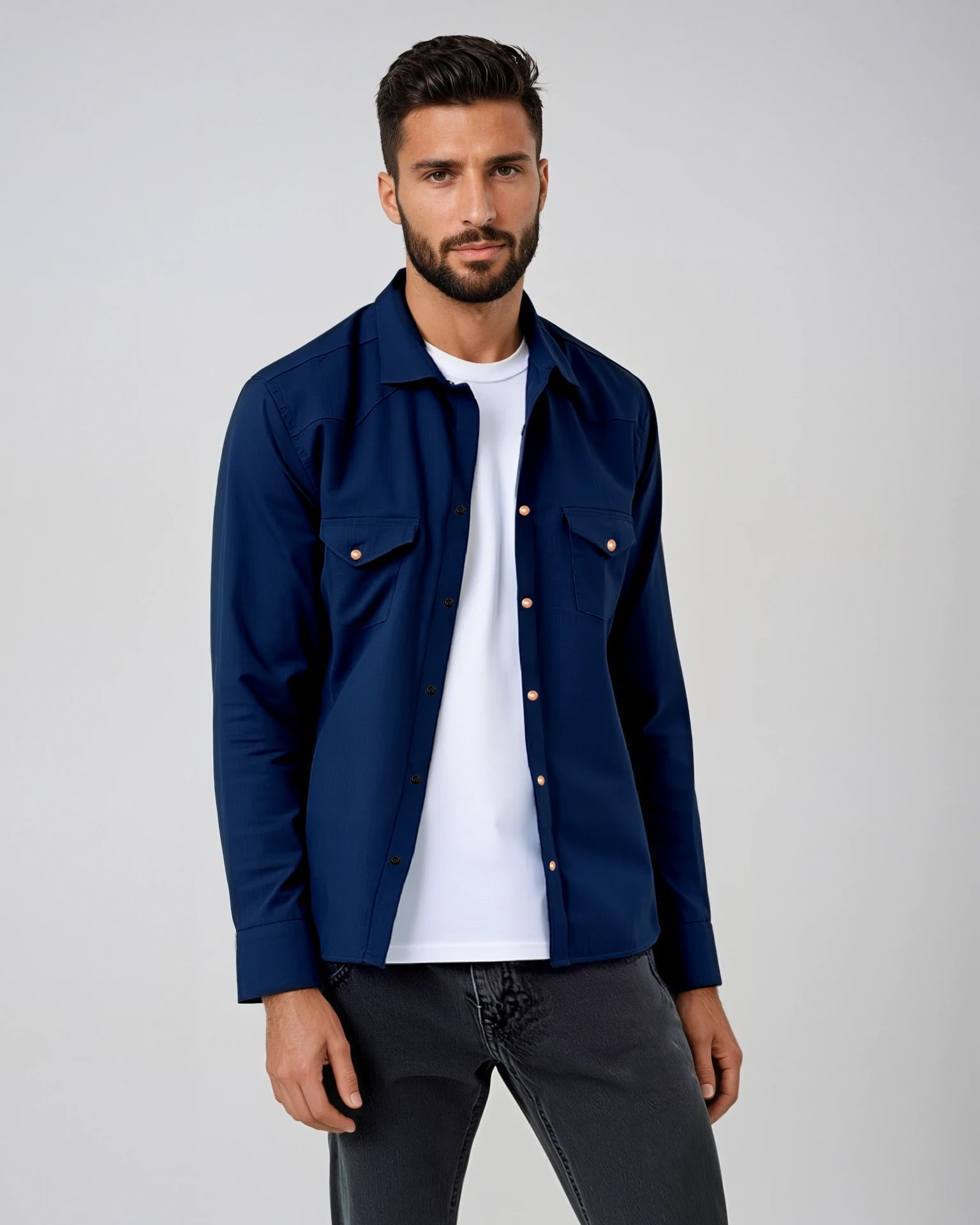 Dark Navy Two-Pocket Western Shirt