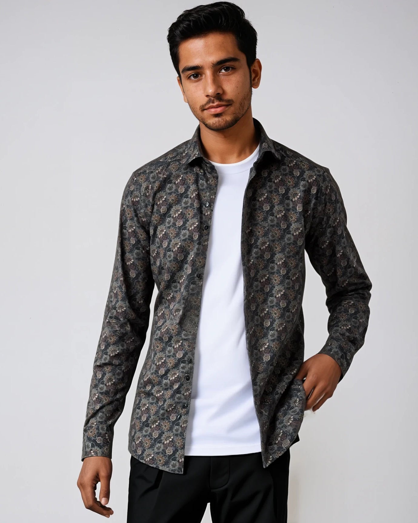 Forrest Green Ground Floral Paisley Print Sport Shirt