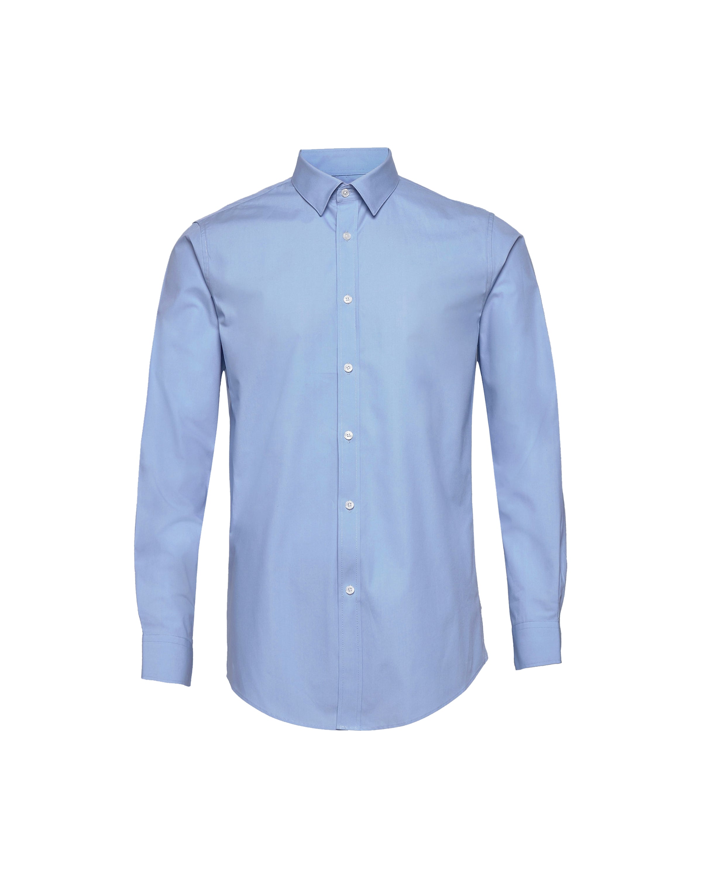French Blue Twill Natural Stretch Cotton Dress Shirt