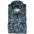 Slate Ground with Teal Floral Paisley Print Sport Shirt