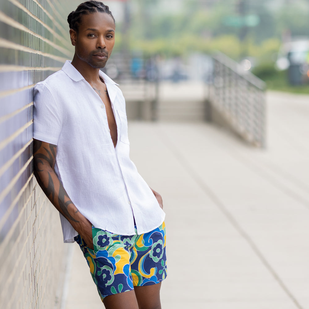 Ultra-Marine Floral Swirl Print Swim Shorts