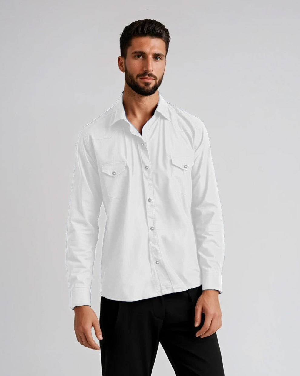 White Two-Pocket Western Shirt
