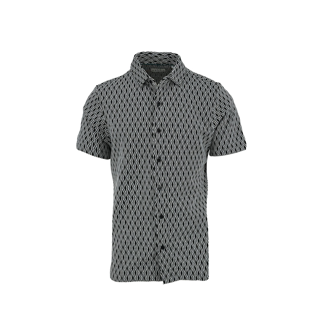 Black and White Jacquard Diamond Contrast Knit Short Sleeve Shirt