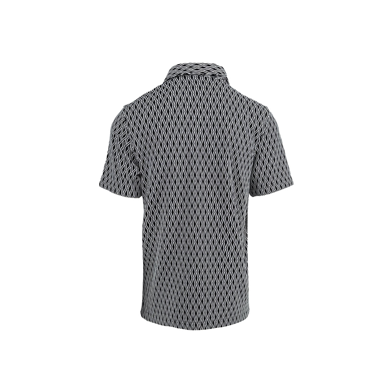 Black and White Jacquard Diamond Contrast Knit Short Sleeve Shirt