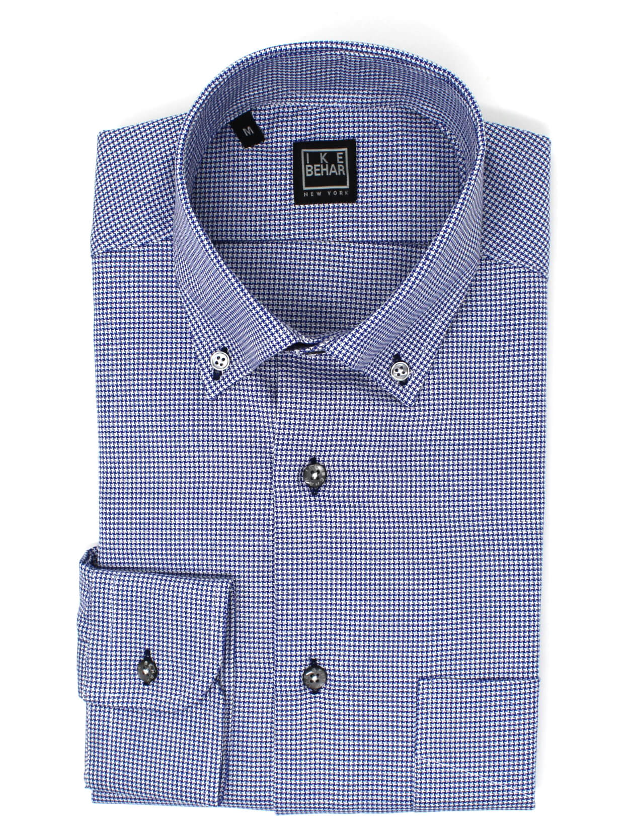 Blue Houndstooth Button-Down Sport Shirt