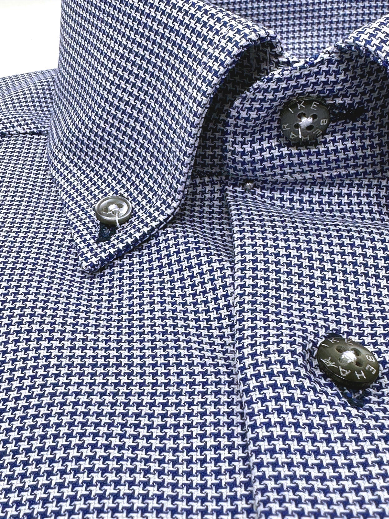 Blue Houndstooth Button-Down Sport Shirt