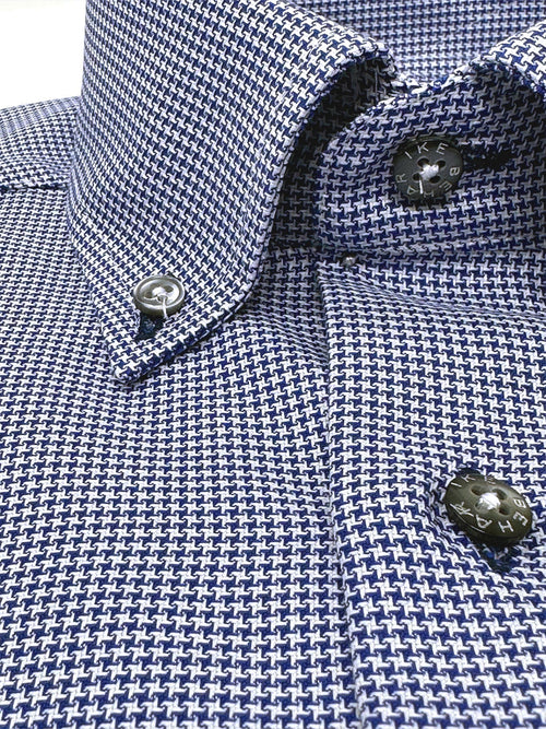 Blue Houndstooth Button-Down Sport Shirt