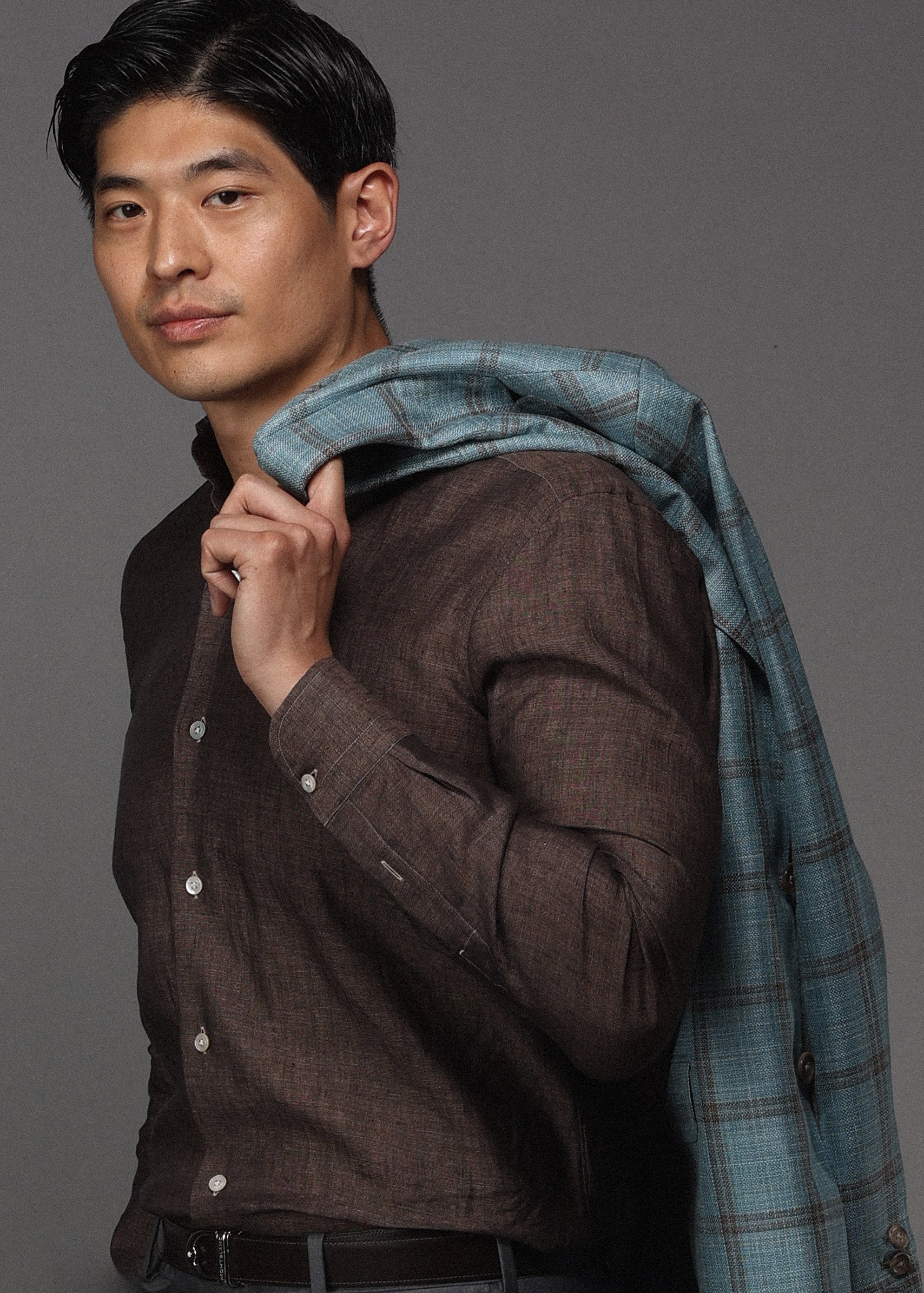 Chocolate Brown Hand Finished Italian Linen Shirt