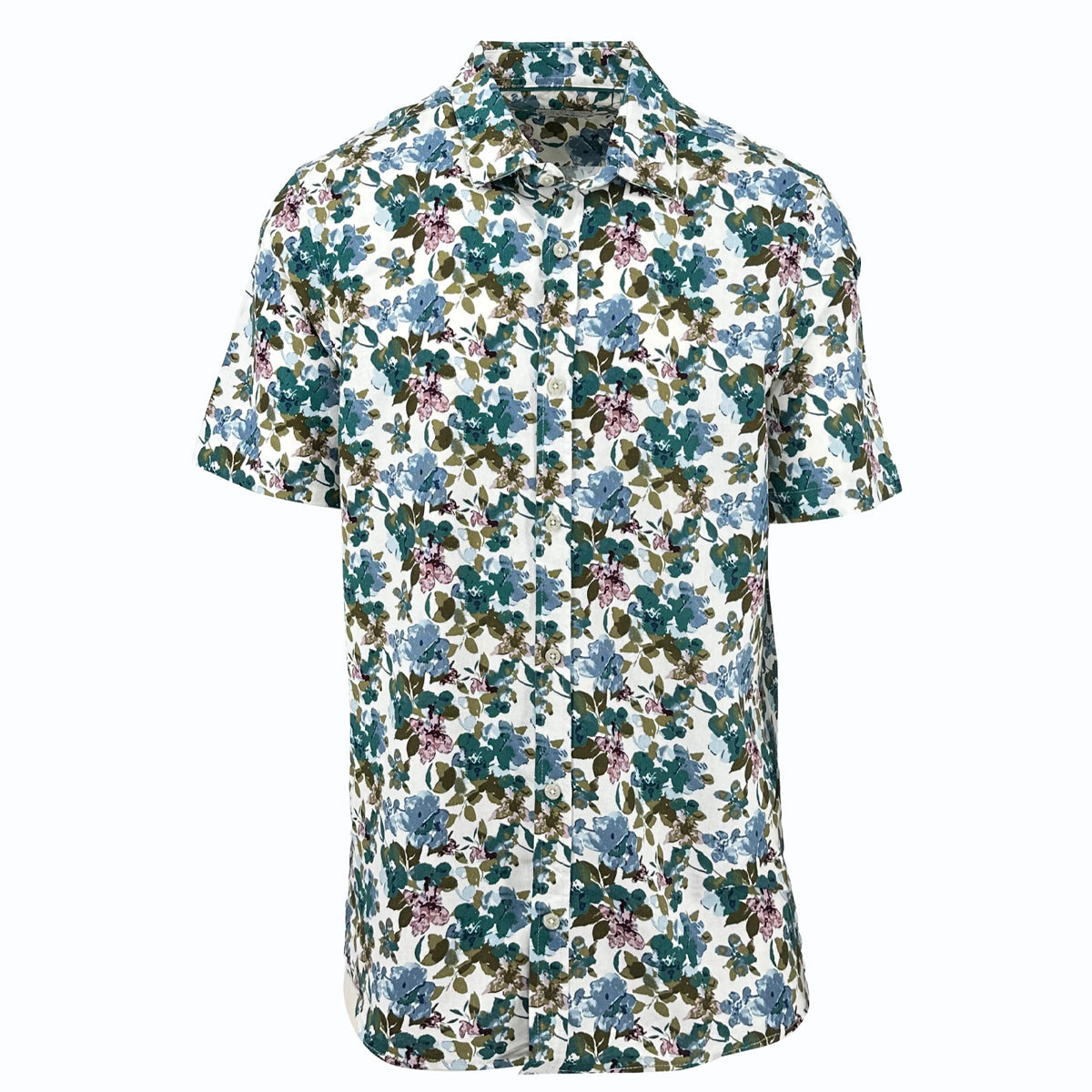 Cotton and Linen Multi-Floral Print Short Sleeve Shirt