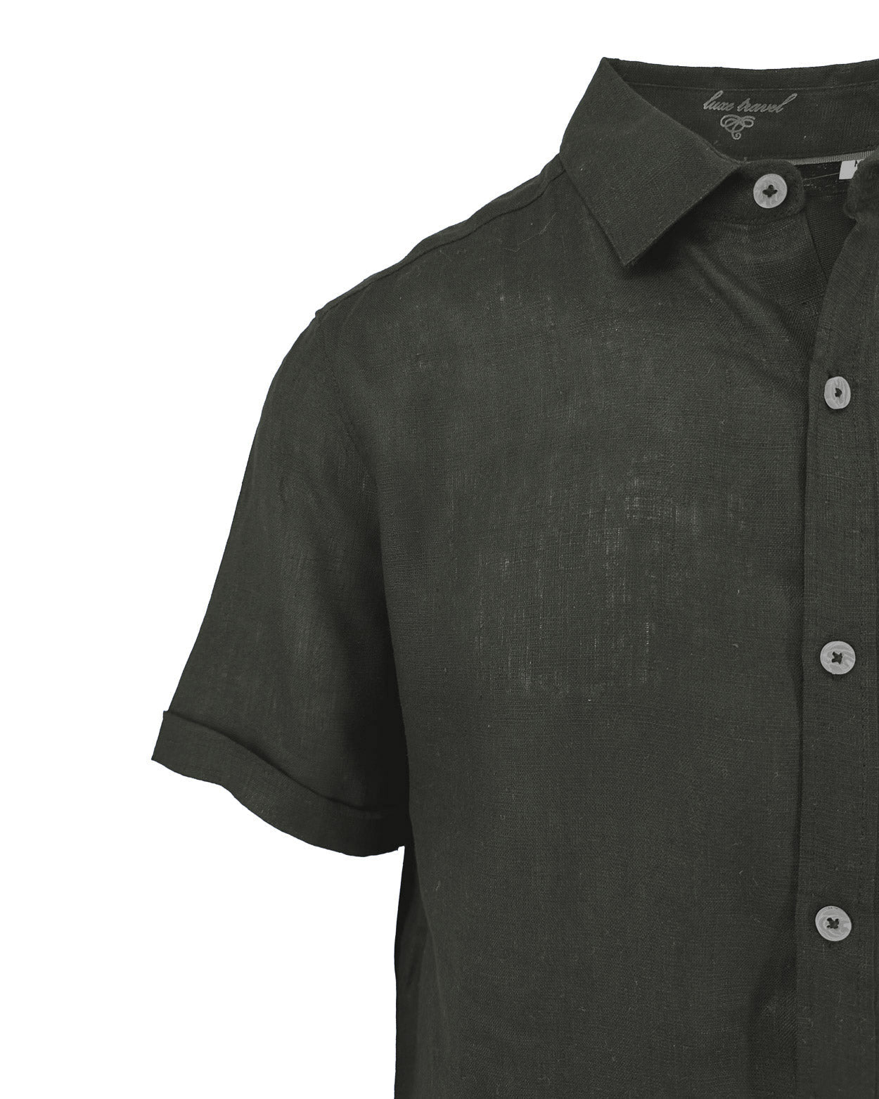 Green Linen and Cotton Blend Short Sleeve Shirt