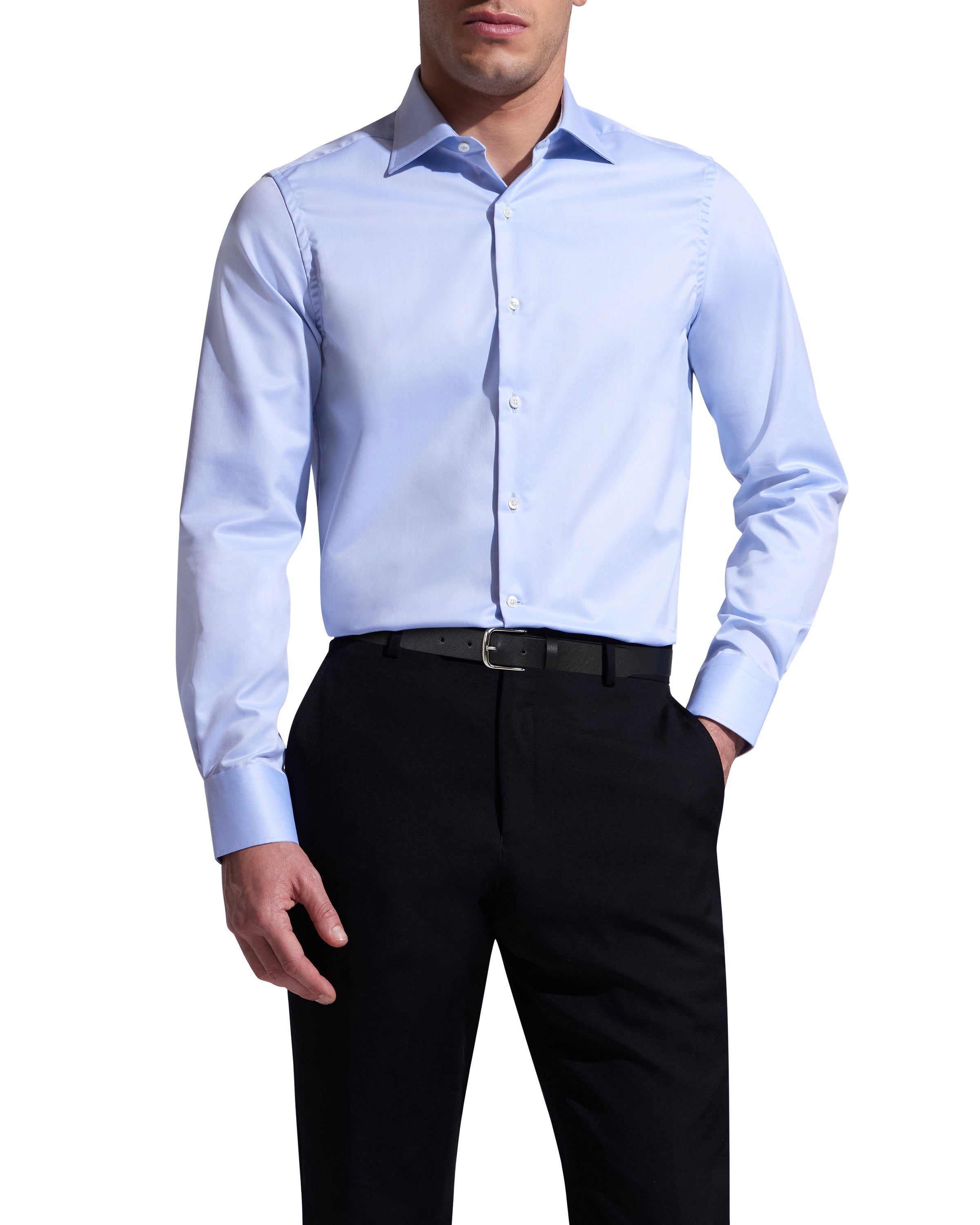 Light Blue Twill Natural Stretch Cotton Dress Shirt