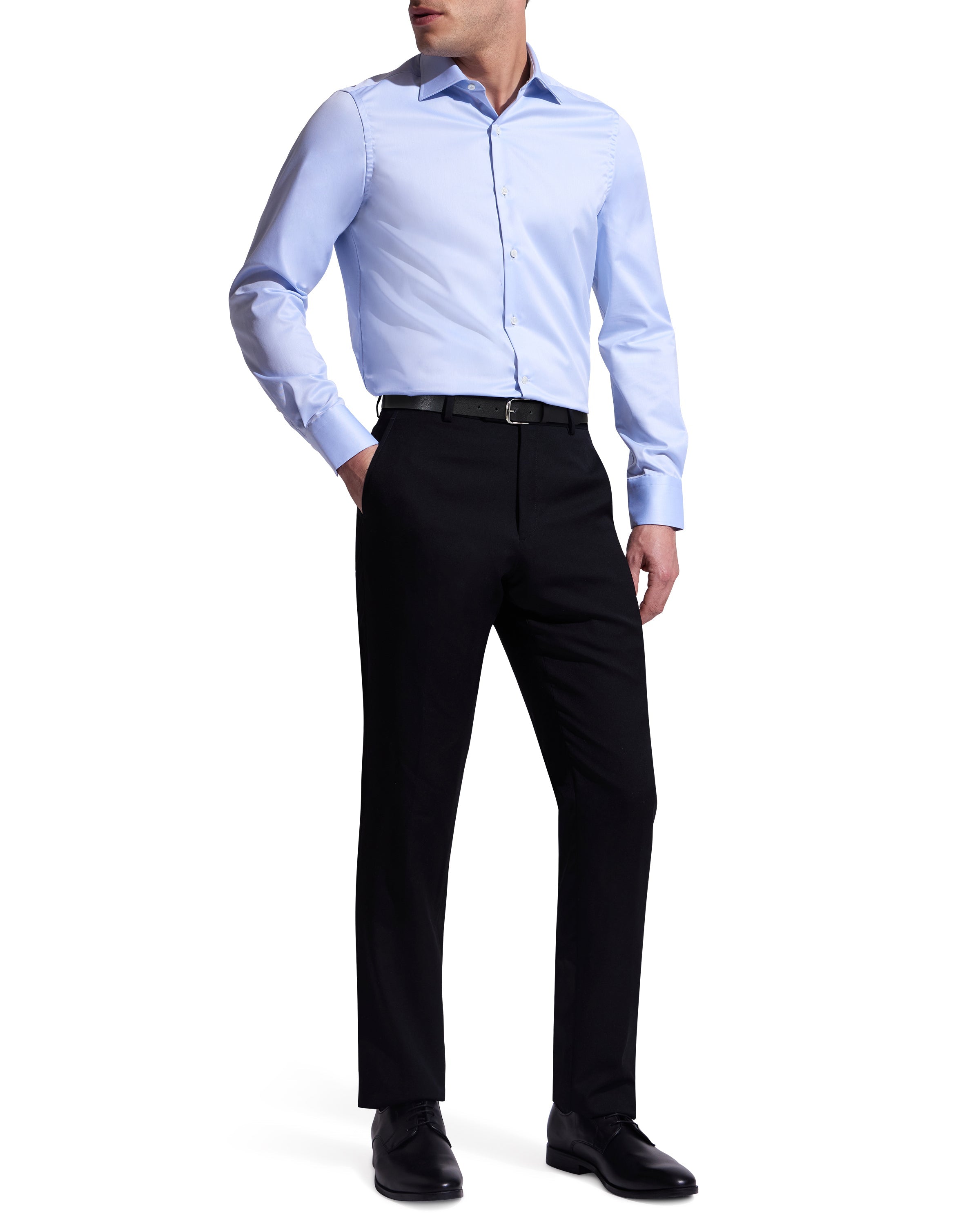 Light Blue Twill Natural Stretch Cotton Dress Shirt