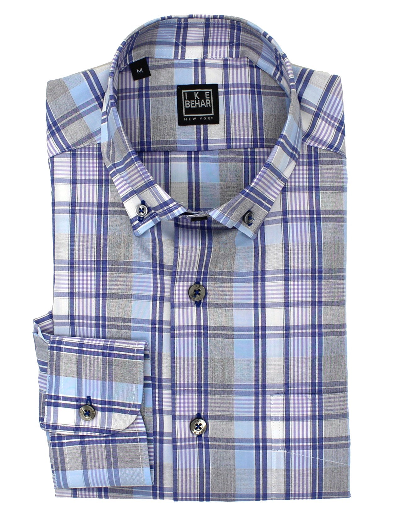 Navy & Purple Plaid Button-Down Sport Shirt