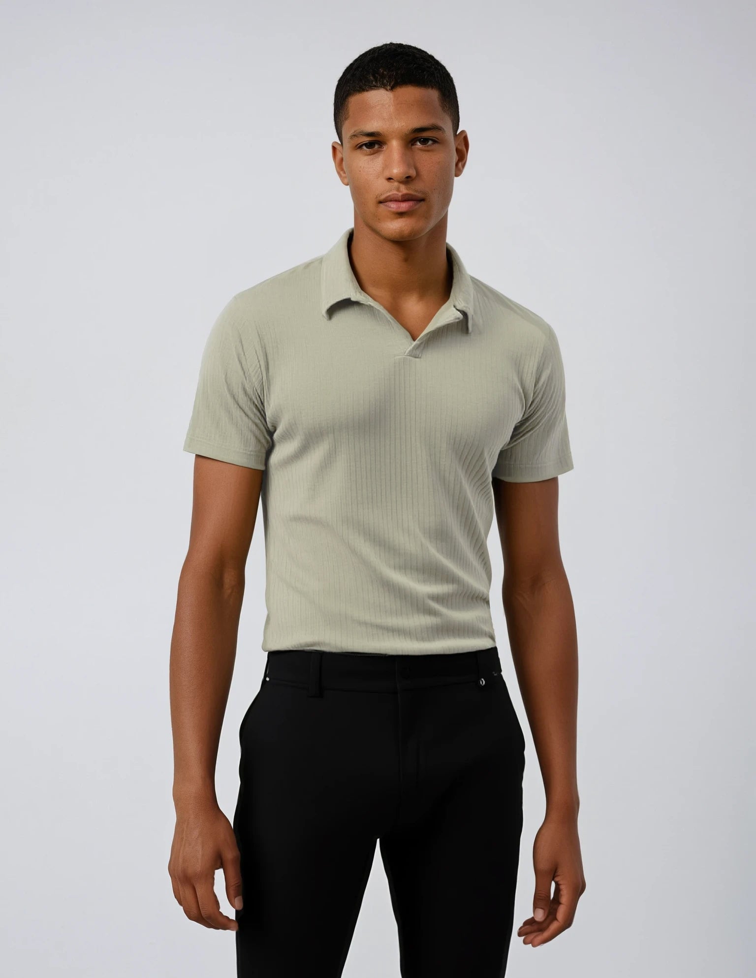 Oatmeal Ribbed Sweater Knit Polo