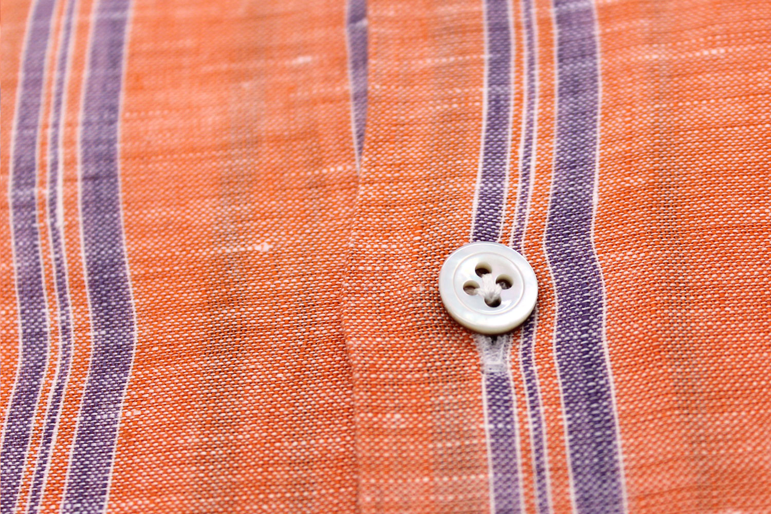 Hand Finished Orange With Violet Striped Italian Linen Sport Shirt