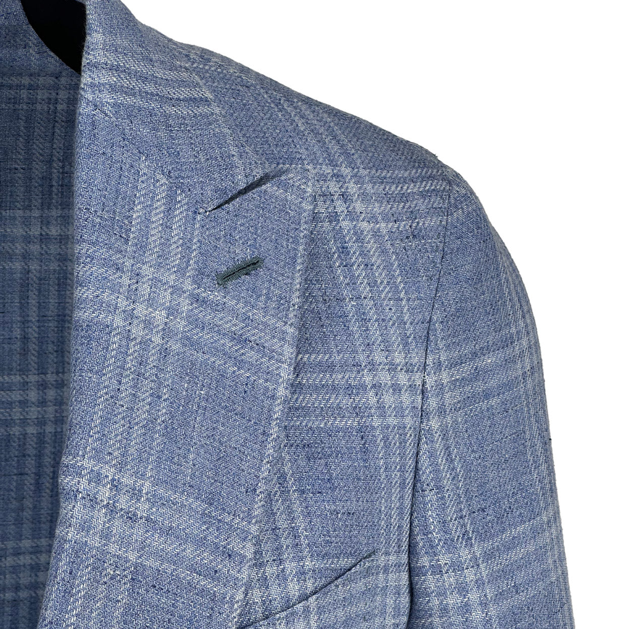Sky with White Check Linen & Wool Sport Coat