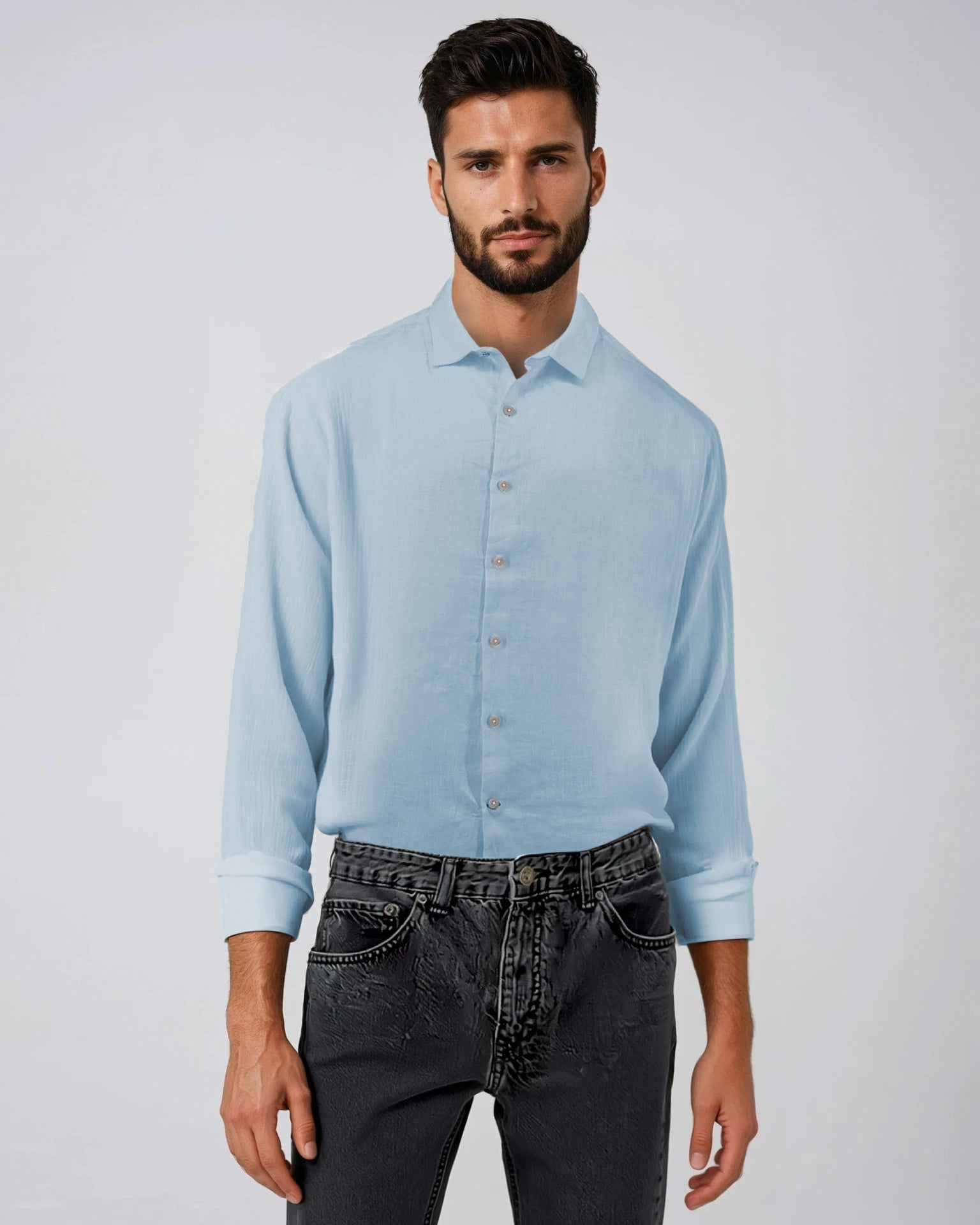 Sky Blue Pure Linen Shirt