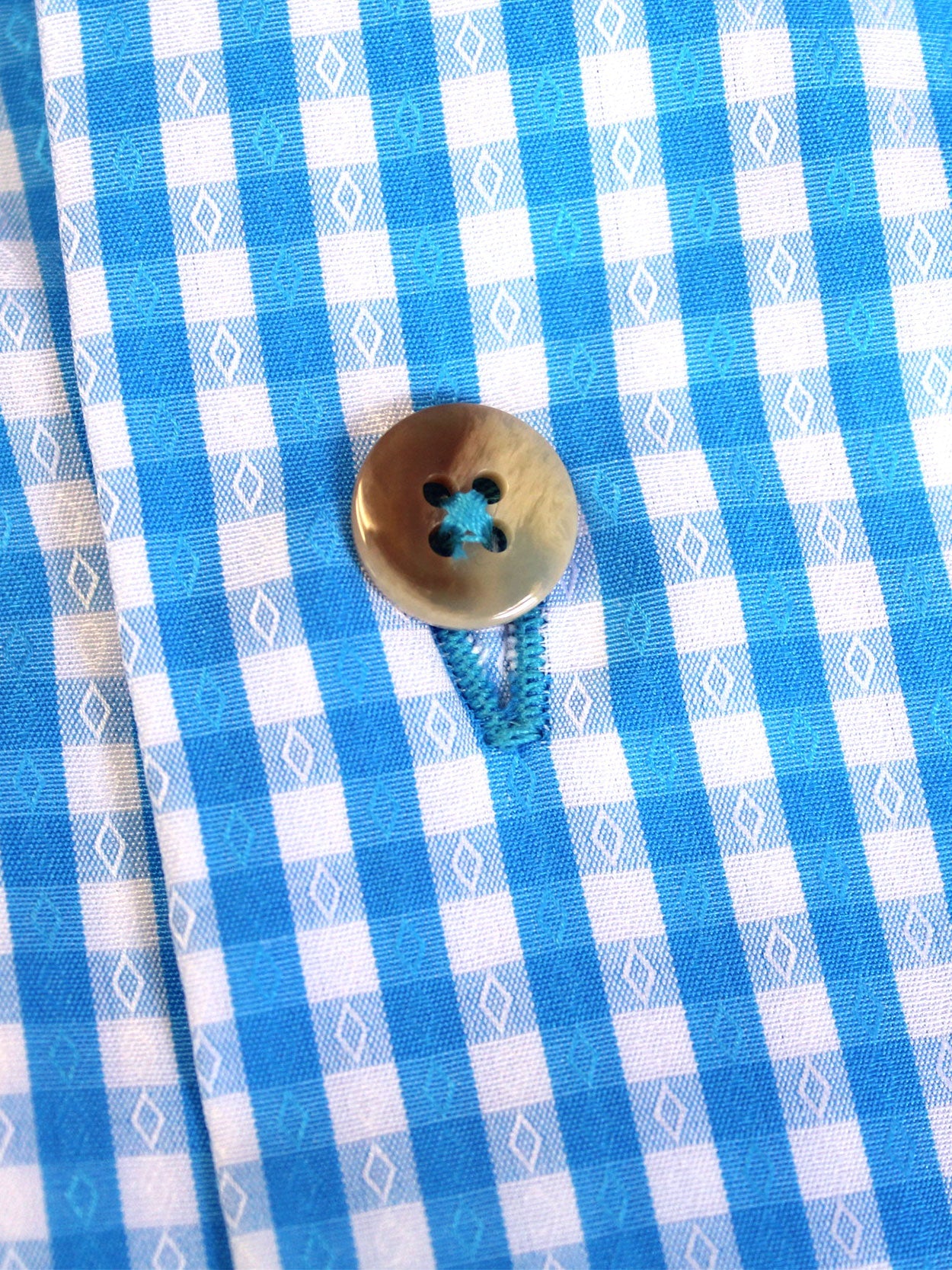 Turquoise Jacquard Check Button-Down Dress Sport Shirt