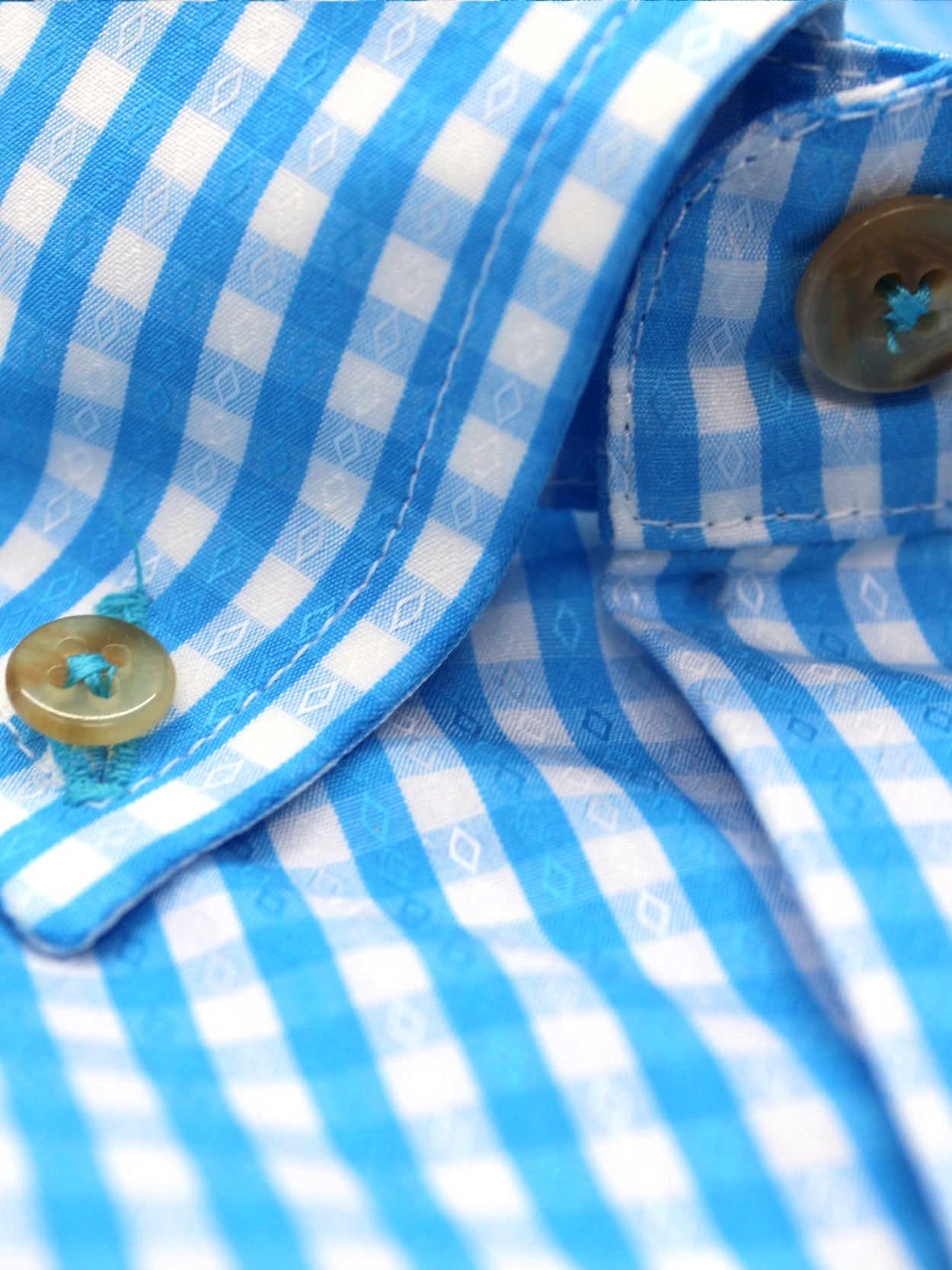 Turquoise Jacquard Check Button-Down Dress Sport Shirt