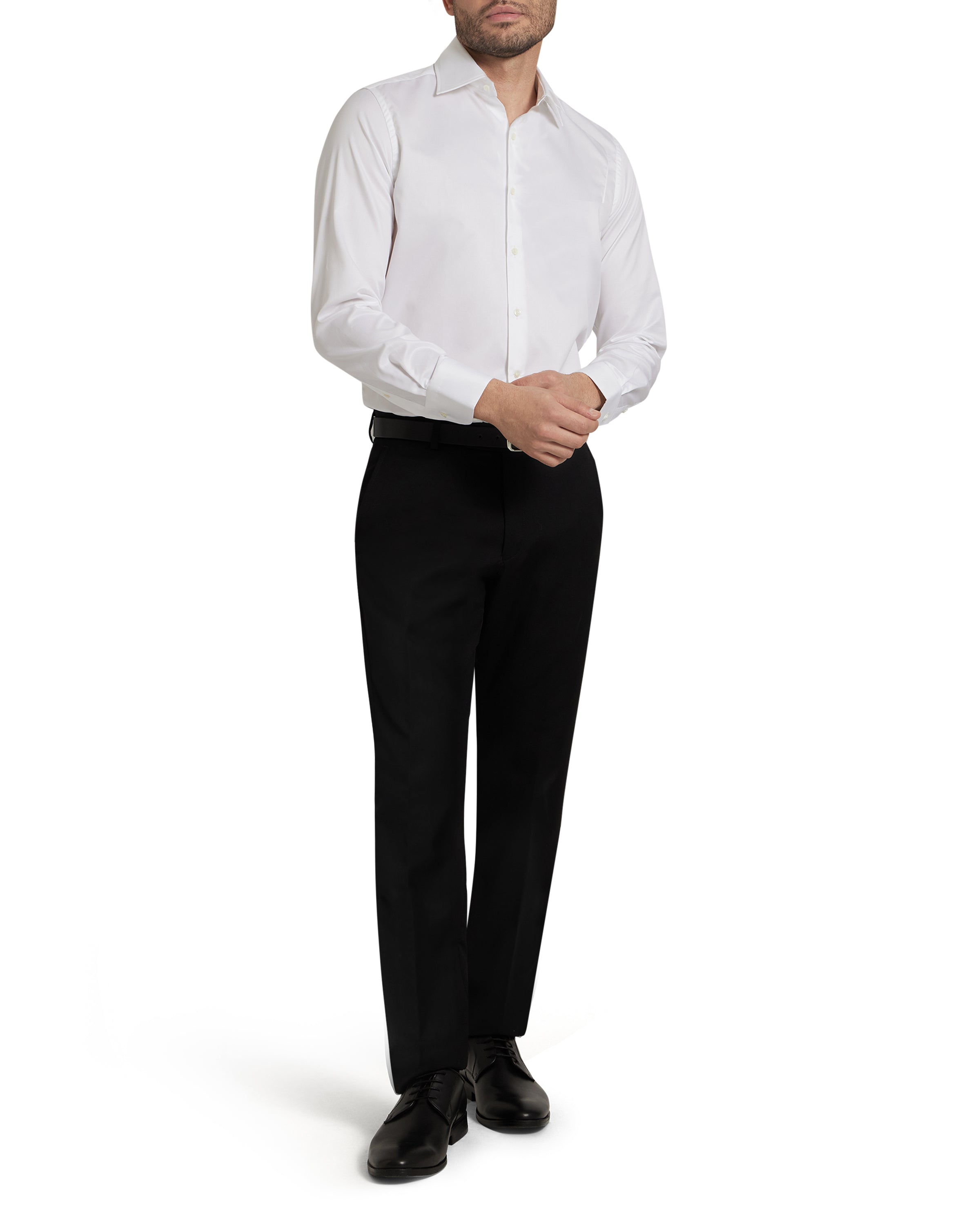 White Twill Natural Stretch Cotton Dress Shirt