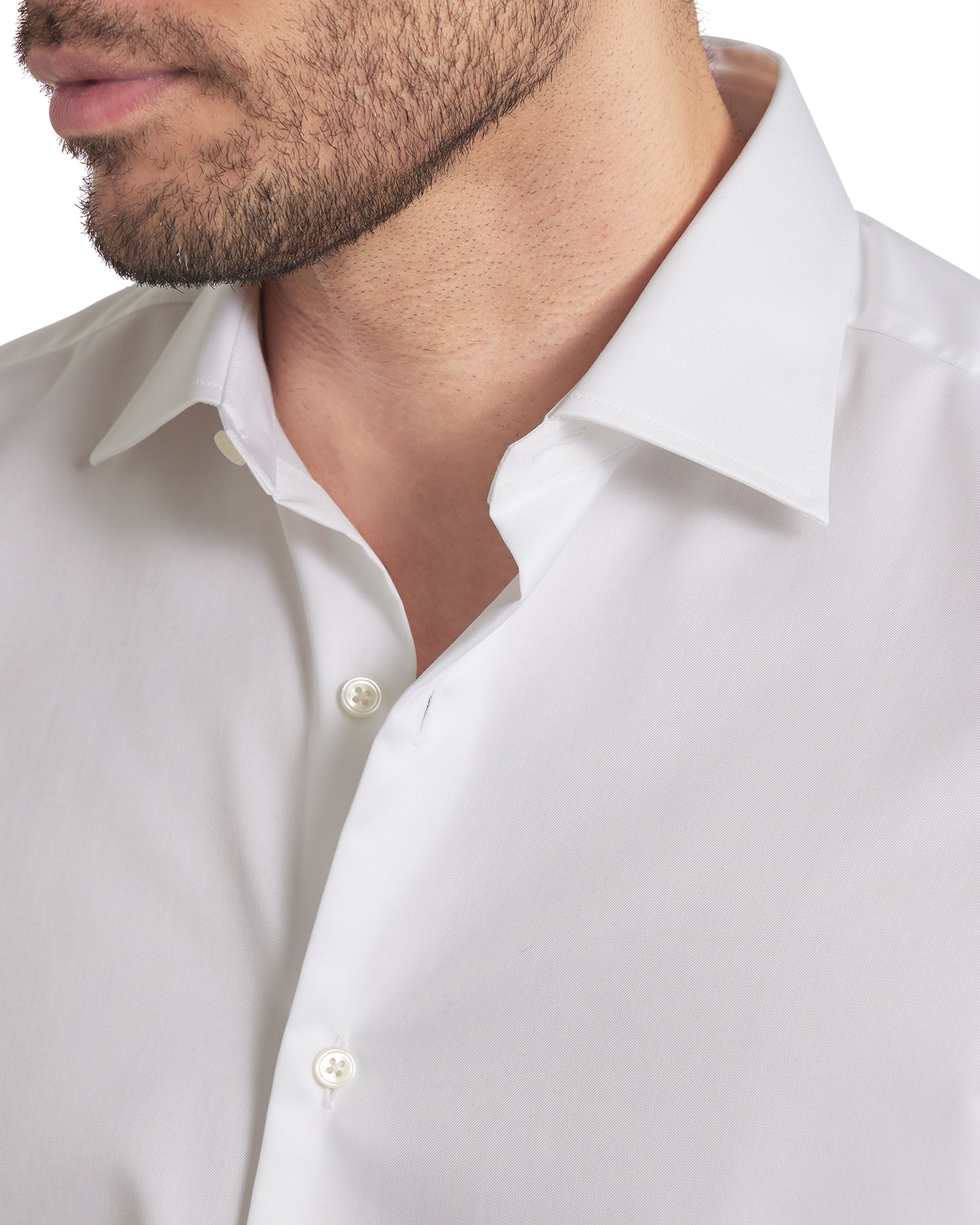 White Twill Natural Stretch Cotton Dress Shirt