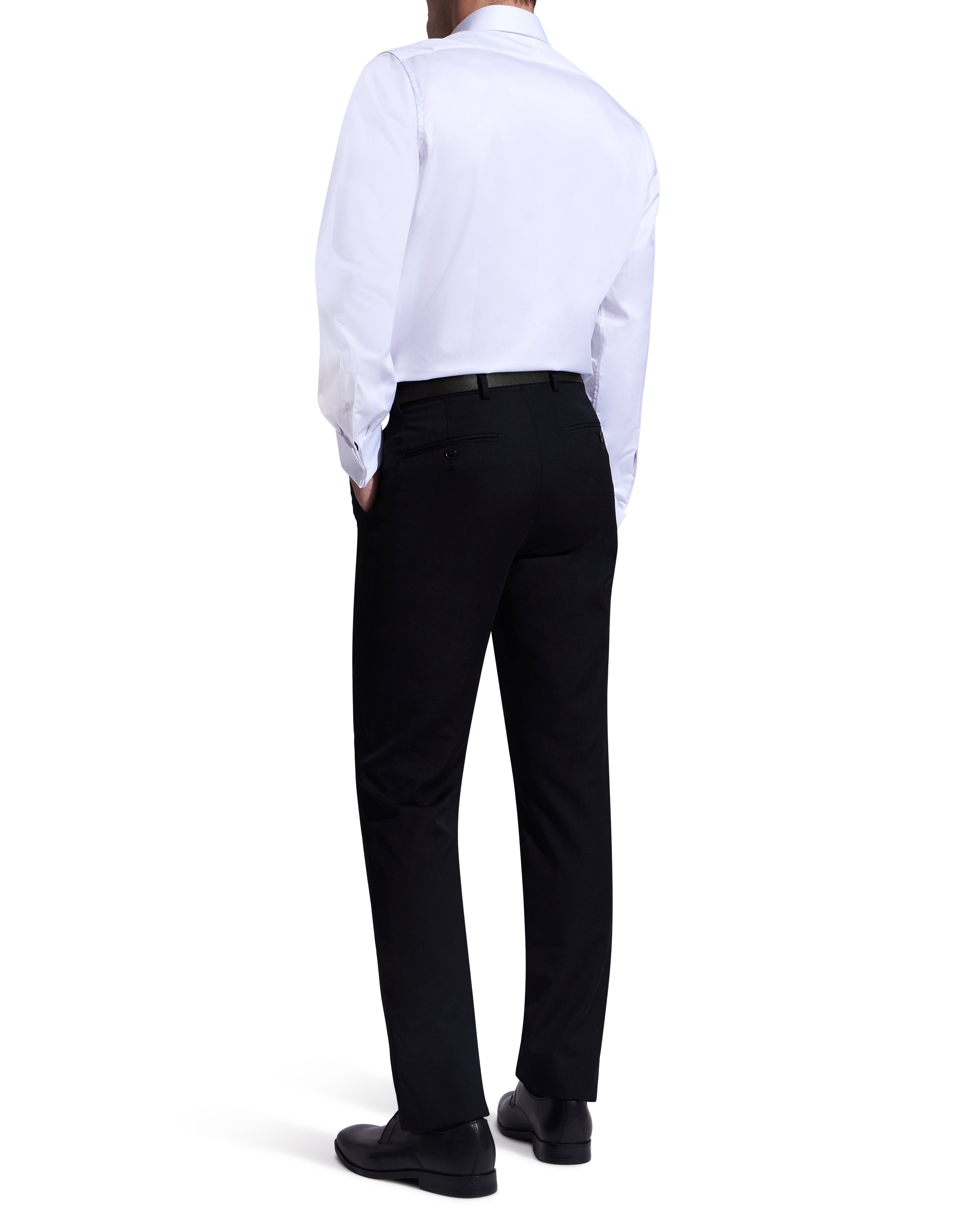 White Twill Natural Stretch Cotton French Cuff Dress Shirt