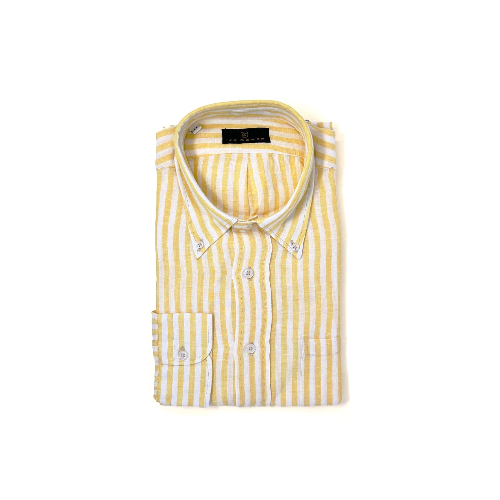 Yellow and White Bar Stripe Linen Sport Shirt