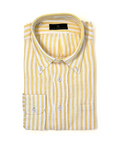 Yellow and White Bar Stripe Linen Sport Shirt