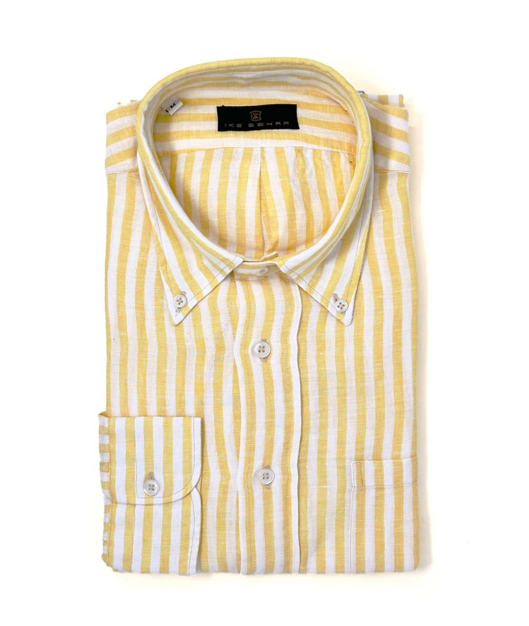 Yellow and White Bar Stripe Linen Sport Shirt