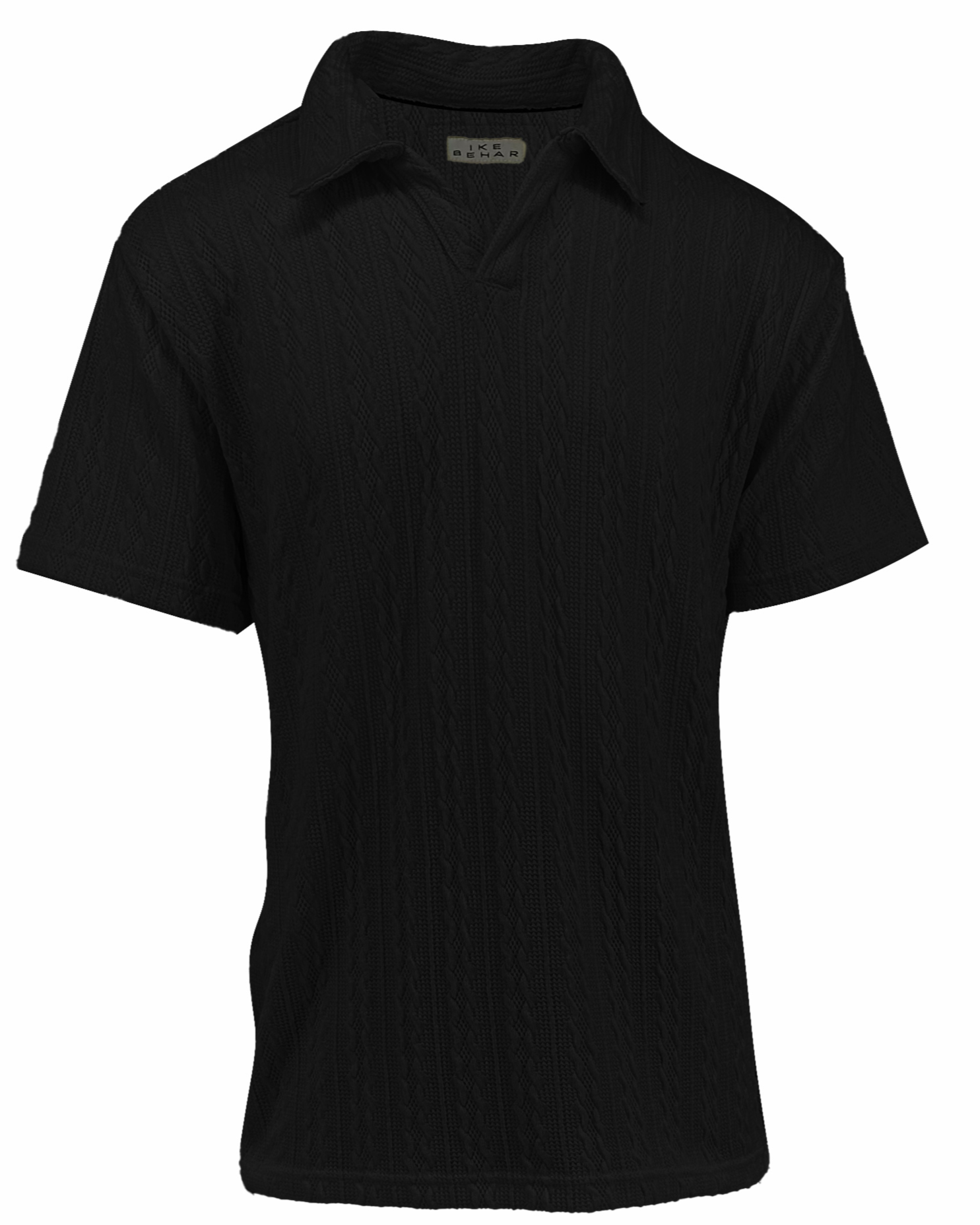Black Cable Knit Johnny Collar Polo