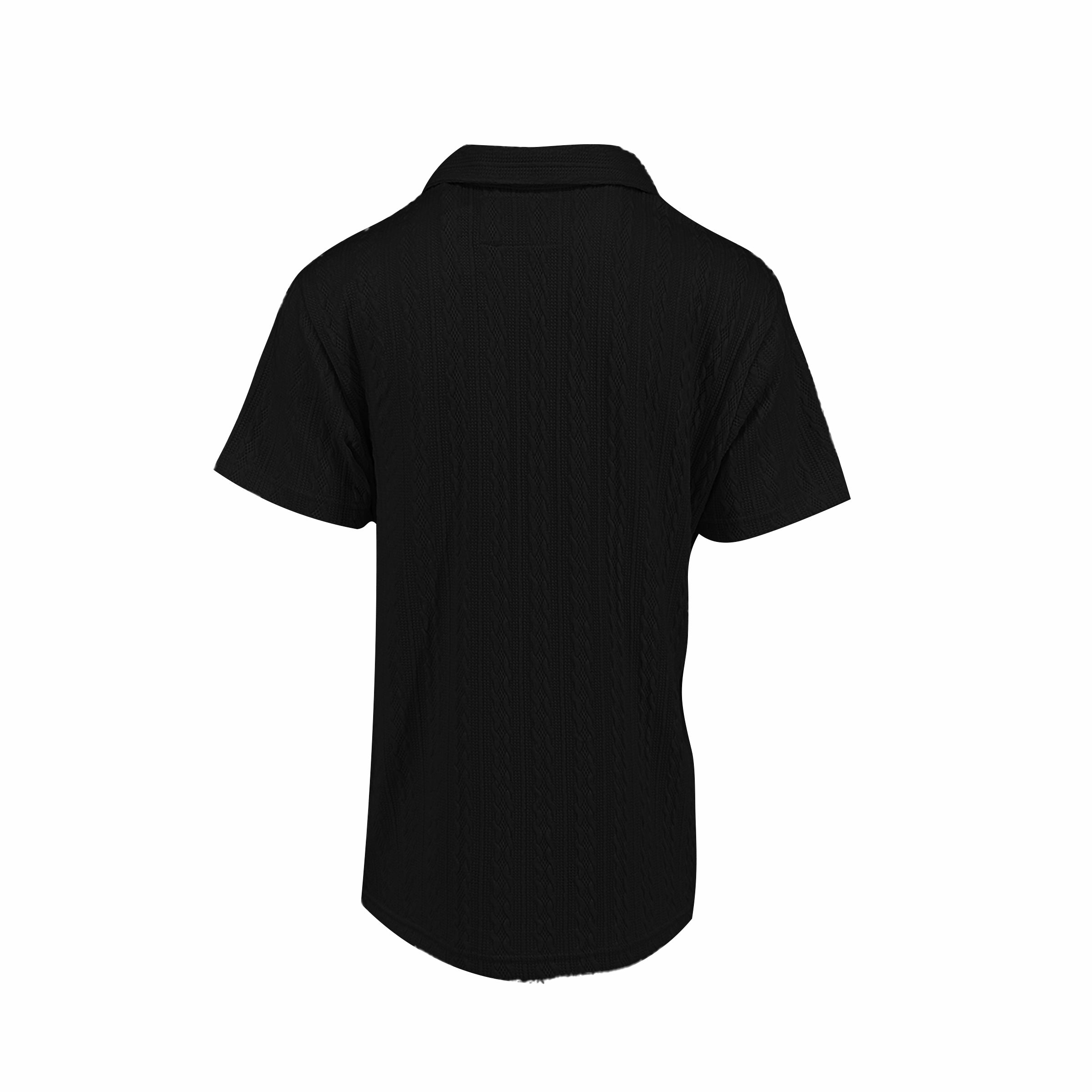 Black Cable Knit Johnny Collar Polo