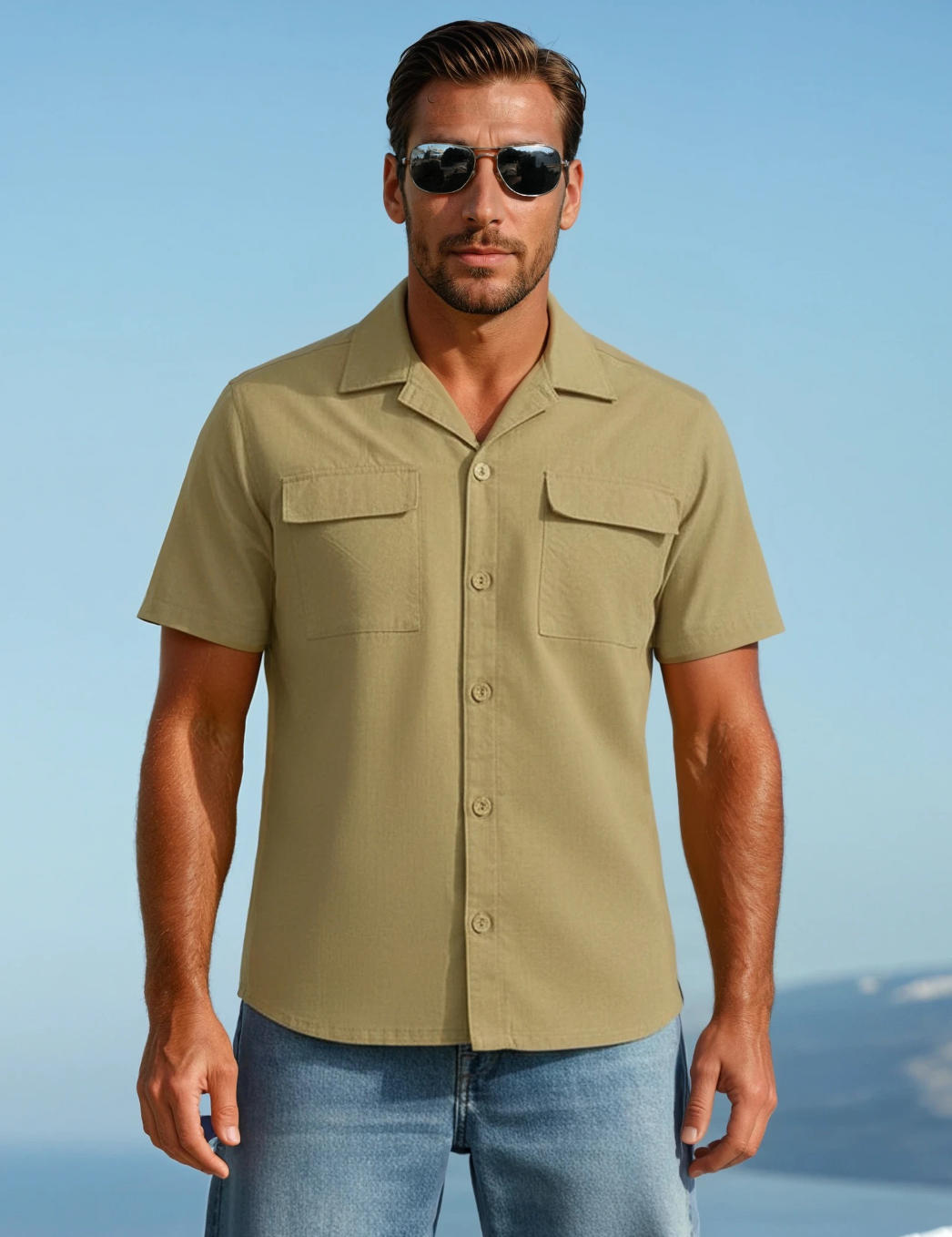 Safari Linen Blend Tonal Dobby Two Pocket Short Sleeve Shirt