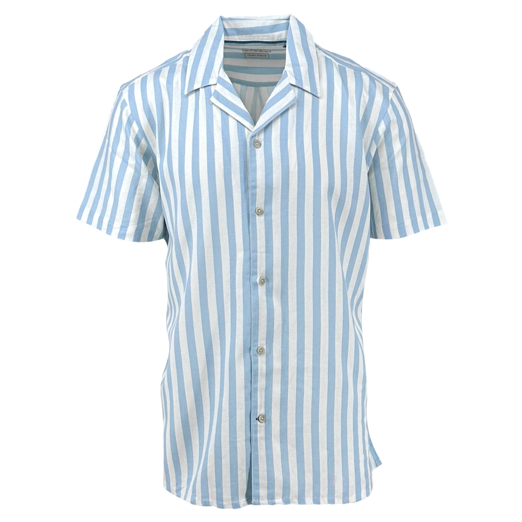 Sky Blue Large Stripe Cotton and Linen Camp Shirt