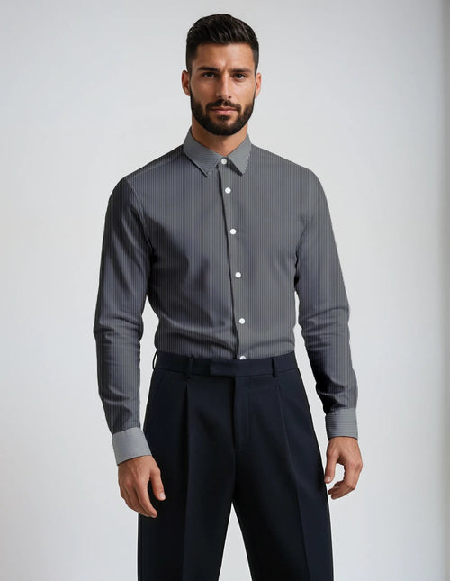Black Fine Stripe Made to Measure Shirt