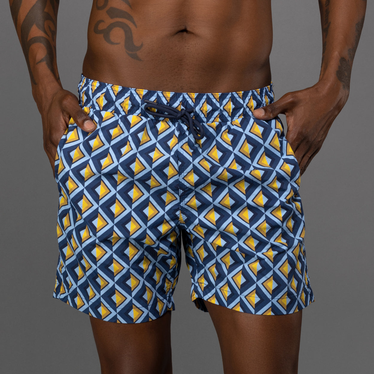Royal Geometric Print Swim Shorts