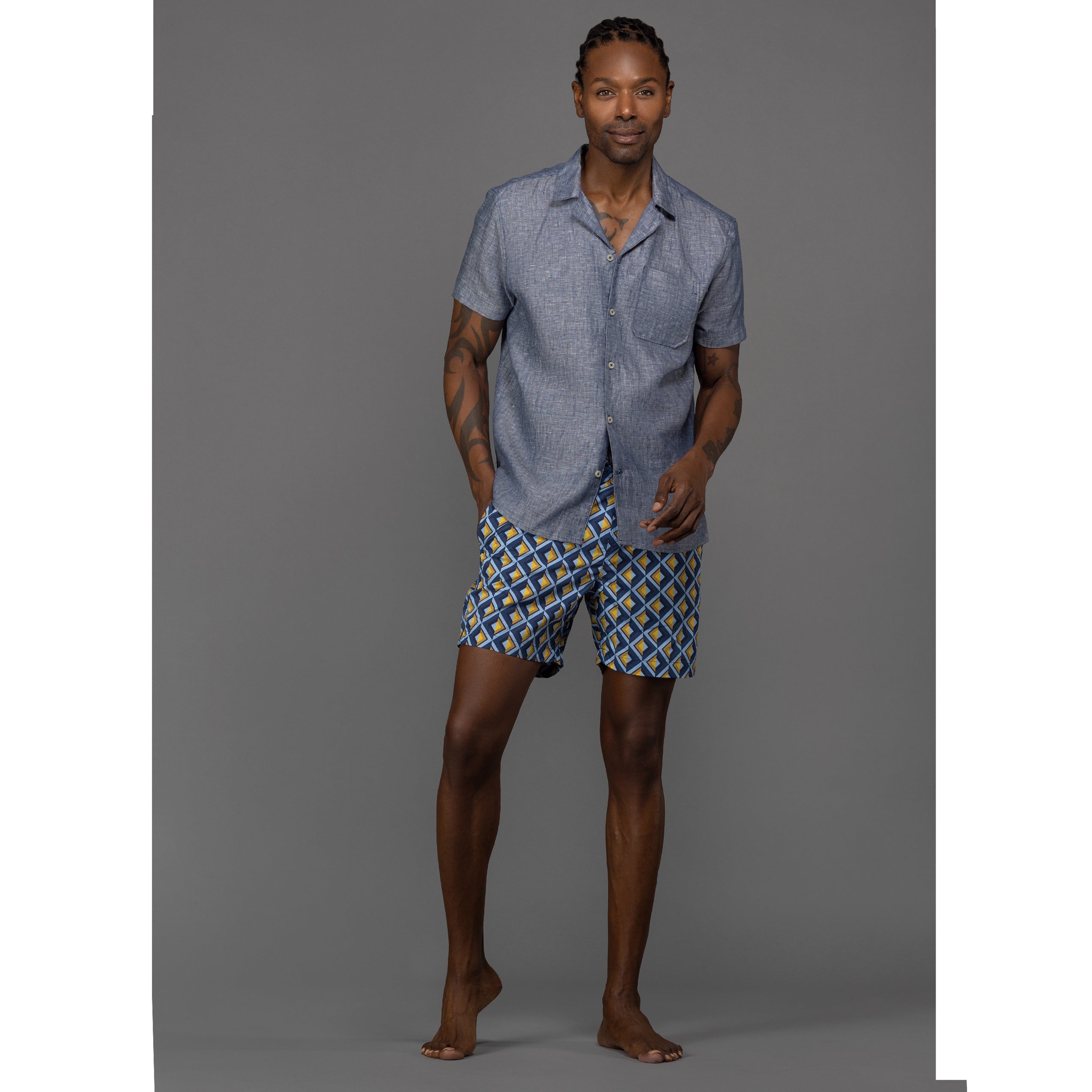 Royal Geometric Print Swim Shorts