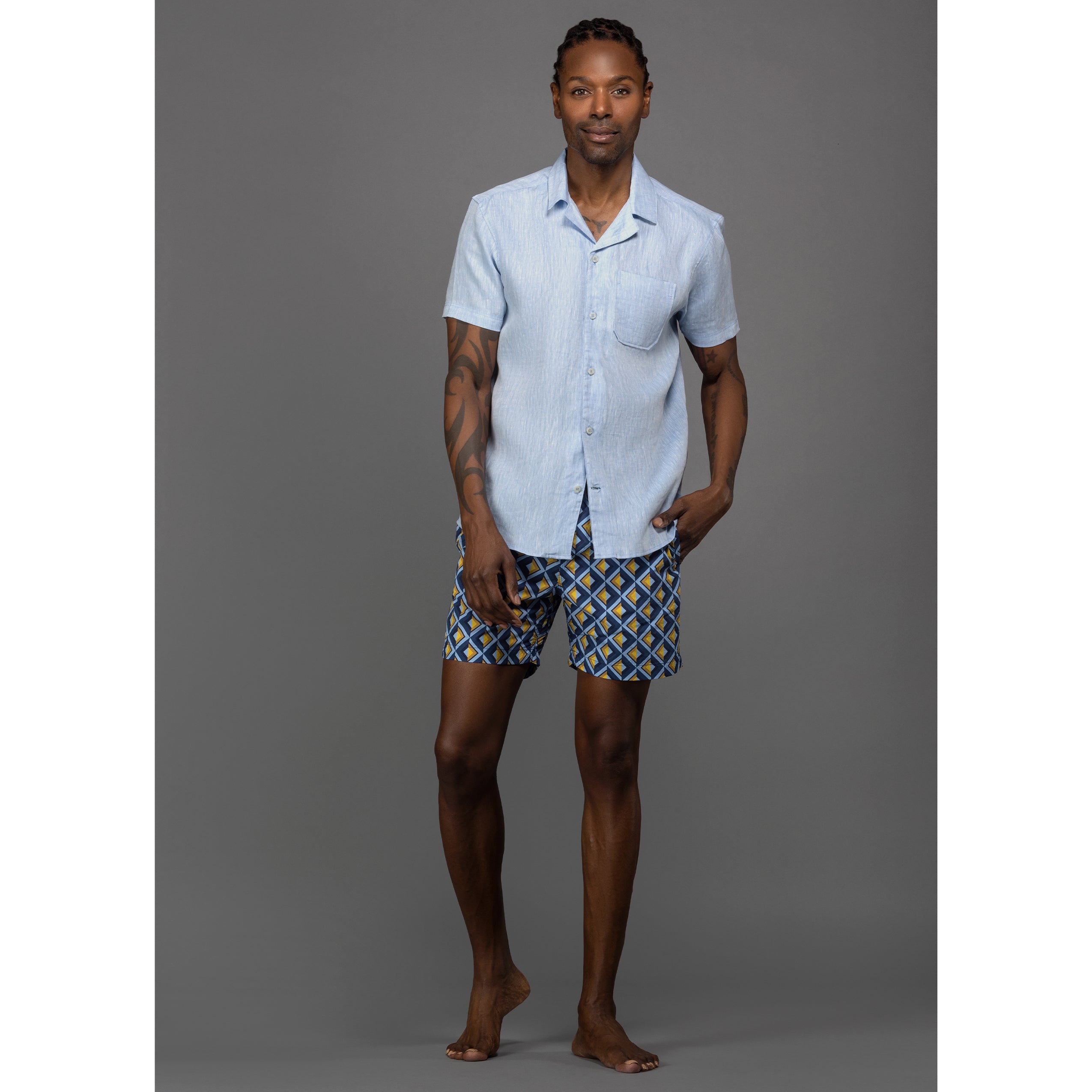 Royal Geometric Print Swim Shorts