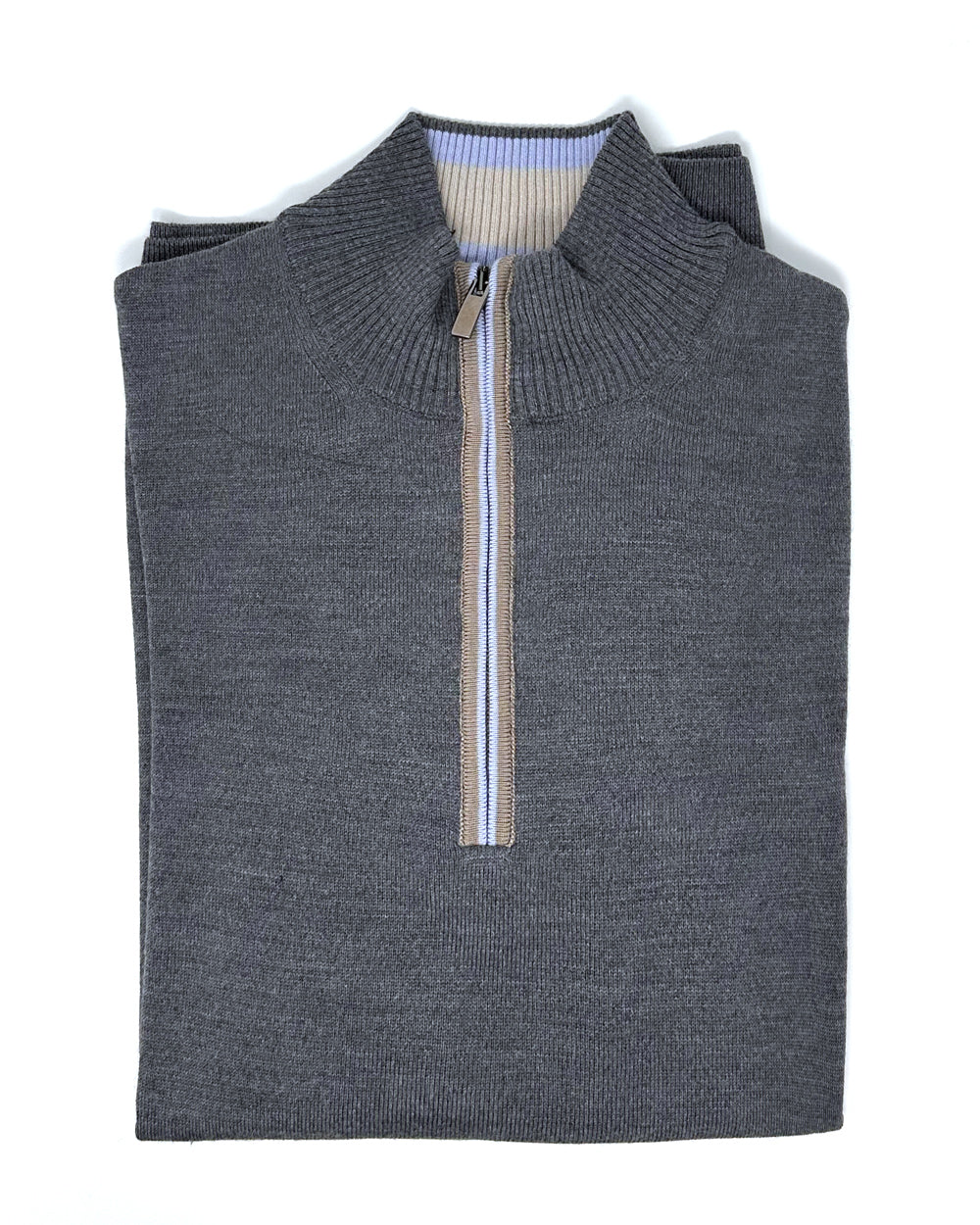 Grey 1/4 Zip Sweater with Sky Piping