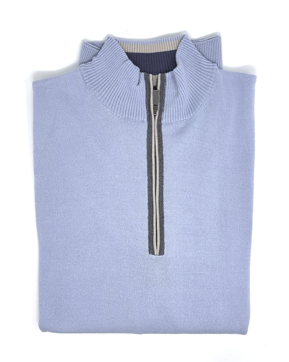 Sky Blue 1/4 Zip Sweater with Gray Piping