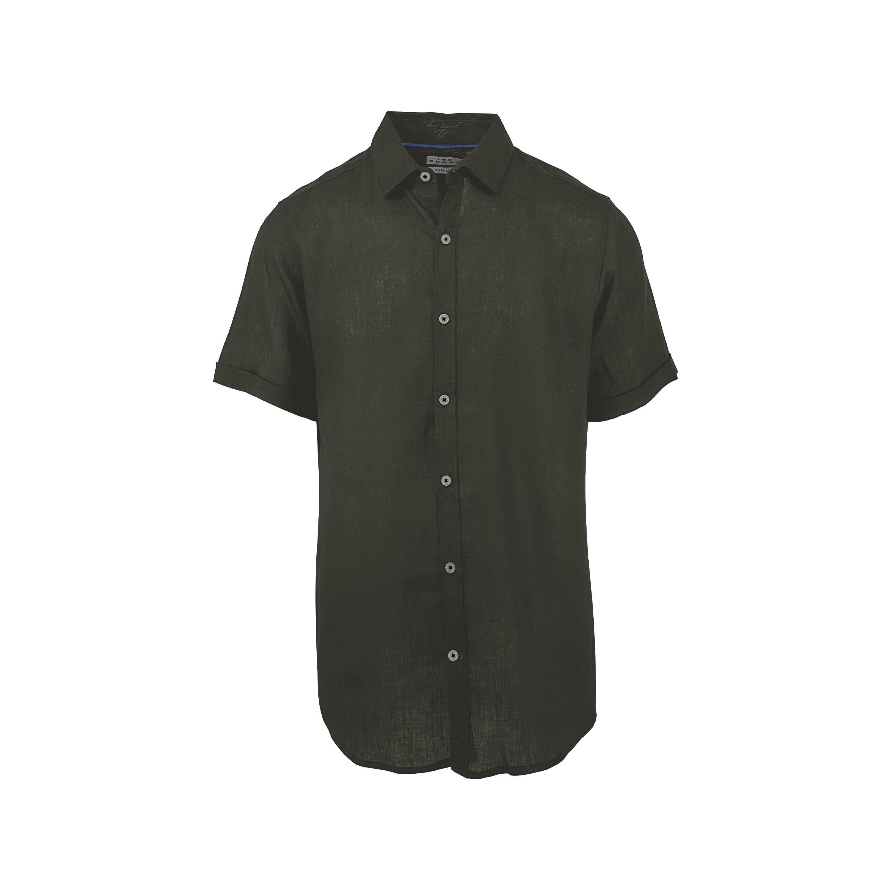 Green Linen and Cotton Blend Short Sleeve Shirt